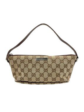 Gucci GG Canvas Pouch Brown Light Handbag Silver